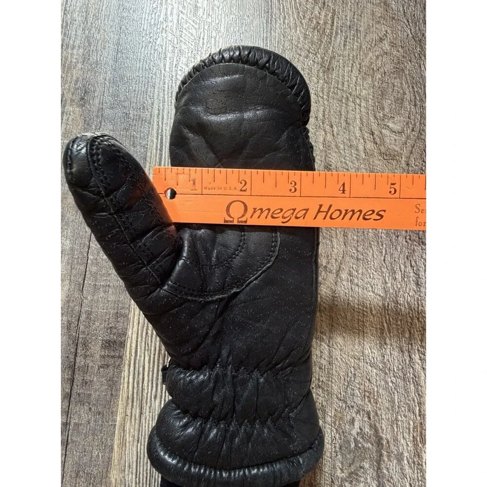 Vintage Conroy Leather Mittens Womens Small Black Insulated Winter Gloves